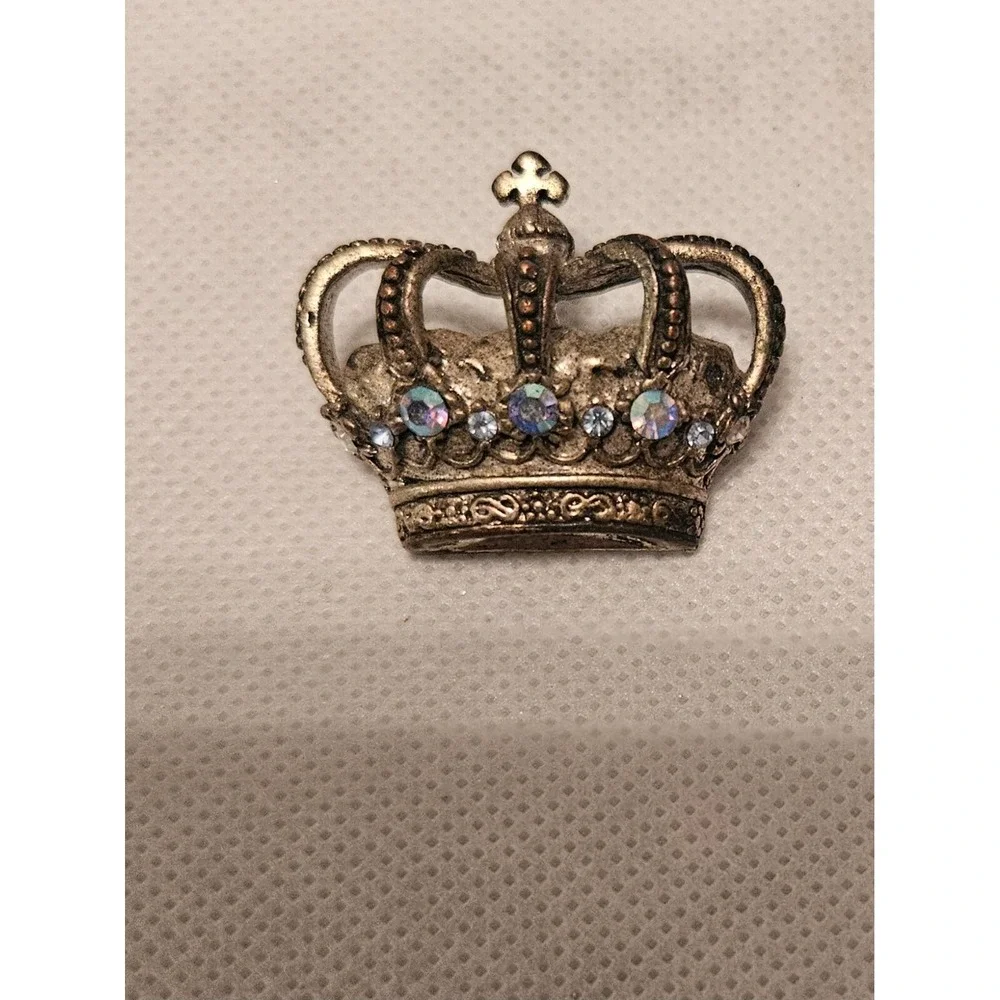 Vintage Made in Korea Crown Brooch Made With AB Crystals Royal Queen‎ Pin